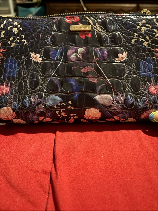 Brahmin Handbags - Brahmin dark blueFloral Embossed Leather Zip Wristlet